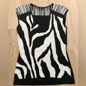 Lafayette 148 New York Black and White Zebra Print Cap Sleeve Knit Top Sz Small